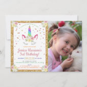 Invitation Chic Rainbow Parties scintillant Unicorn Photo Ann (Devant)