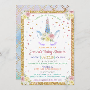Invitation Chic Rainbow Watercolor Baby shower Unicorn