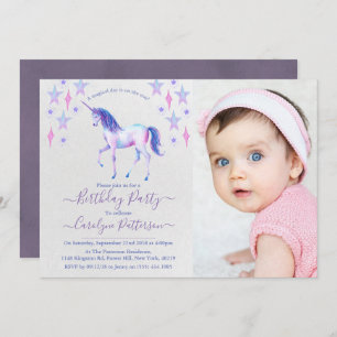 Invitation Chic Rainbow Watercolor Unicorn Photo Anniversaire