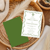 Invitation Chic Rayure de Vague de Planche  Vert Mariage