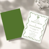 Invitation Chic Rayure de Vague de Planche  Vert Mariage