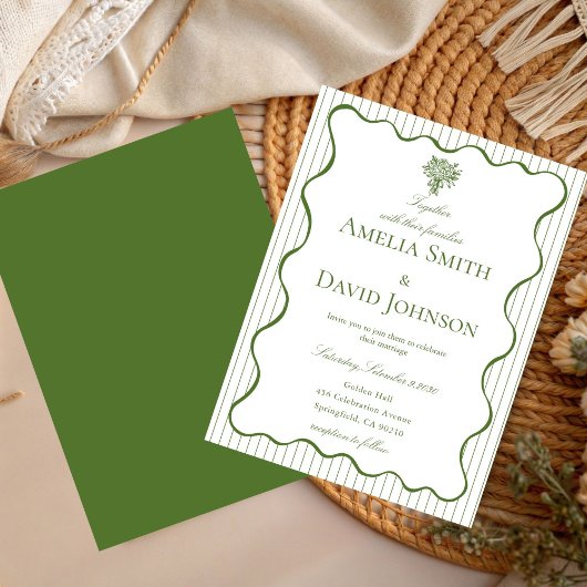 Invitation Chic Rayure de Vague de Planche  Vert Mariage