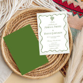 Invitation Chic Rayure de Vague de Planche  Vert Mariage