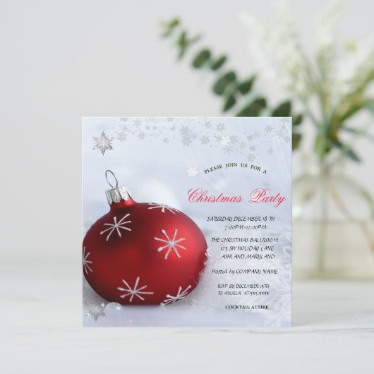 Invitation Chic Red Ball Snowflakes Noël Société fête (Debout devant)