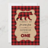 Invitation Chic Red Buffalo Flannel up Plaid Anniversaire ONE (Devant)
