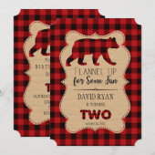 Invitation Chic Red Buffalo Plaid Anniversaire 2 Personnalisé (Devant / Derrière)