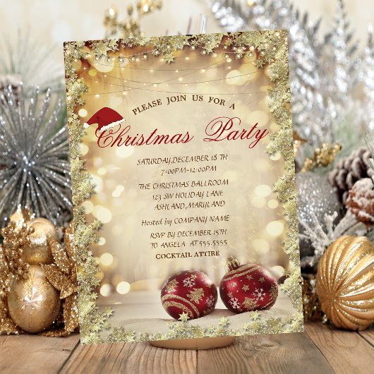 Invitation Chic Red Christmas Balle, Stars Christmas Company