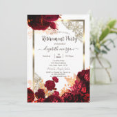 Invitation Chic Red Flowers Gold Frame Retraite (Debout devant)