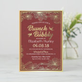 Invitation Chic Red Gold Floral Brunch & Fête des mariées Bub (Debout devant)