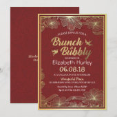 Invitation Chic Red Gold Floral Brunch & Fête des mariées Bub (Devant / Derrière)