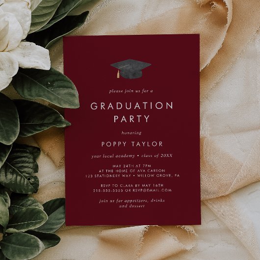 Invitation Chic Red Grad Casquette fête de graduation