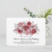 Invitation Chic Red Maroon vert floral 50e anniversaire (Debout devant)