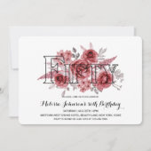 Invitation Chic Red Maroon vert floral 50e anniversaire (Devant)