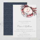 Invitation Chic Red Navy Crabe sous-marin Fiançailles nautiqu (Devant / Derrière)