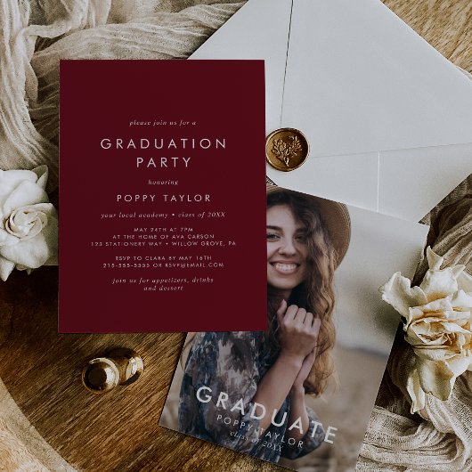 Invitation Chic Red Photo Graduation Party