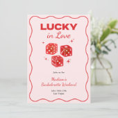 Invitation Chic Red Pink Lucky In Love Bachelorette Itinerary (Debout devant)