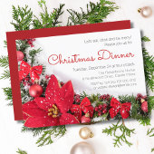 Invitation Chic Red Poinsettia Pine Noël Dîner