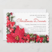 Invitation Chic Red Poinsettia Pine Noël Dîner (Devant)