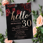 Invitation Chic Red Roses Black 30th Birthday Party<br><div class="desc">Elégante roses rouges sur arrière - plan noir.</div>