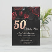 Invitation Chic Red Roses Black 50e anniversaire (Debout devant)