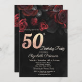 Invitation Chic Red Roses Black 50e anniversaire (Devant / Derrière)