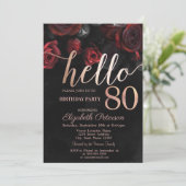 Invitation Chic Red Roses Black 80e fête d'anniversaire (Debout devant)