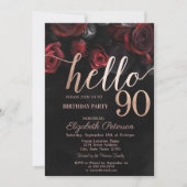 Invitation Chic Red Roses Black 90e fête d'anniversaire (Devant)