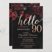Invitation Chic Red Roses Black 90e fête d'anniversaire (Devant / Derrière)
