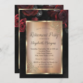 Invitation Chic Red Roses Black Retraite Party (Devant / Derrière)