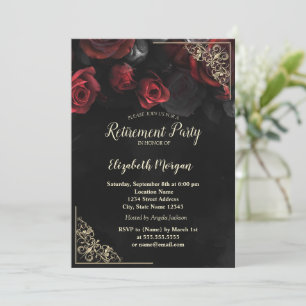 Invitation Chic Red Roses Gold Floral Frame Retraite