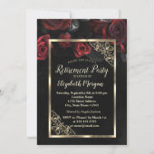 Invitation Chic Red Roses Gold Frame Black Retraite Party (Devant)