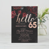 Invitation Chic Red Roses Noir 65e fête d'anniversaire (Debout devant)