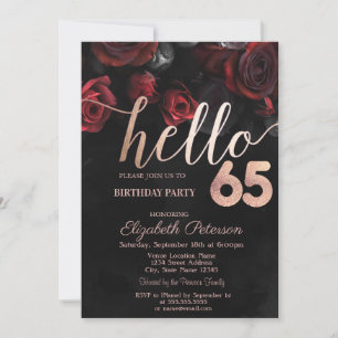 Invitation Chic Red Roses Noir 65e fête d'anniversaire