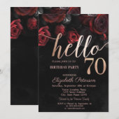 Invitation Chic Red Roses Noir 70e fête d'anniversaire (Devant / Derrière)