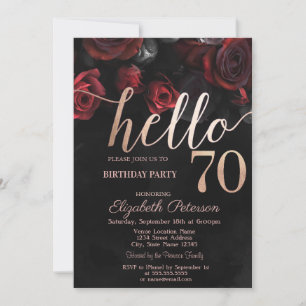 Invitation Chic Red Roses Noir 70e fête d'anniversaire