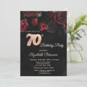 Invitation Chic Red Roses Noir 70e fête d'anniversaire (Debout devant)