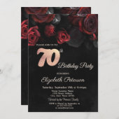 Invitation Chic Red Roses Noir 70e fête d'anniversaire (Devant / Derrière)