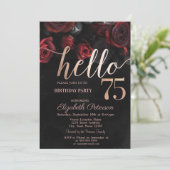 Invitation Chic Red Roses Noir 75e fête d'anniversaire (Debout devant)
