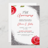 Invitation Chic Red & Silver Parties scintillant 25e annivers (Devant / Derrière)