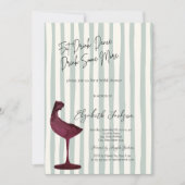 Invitation Chic Red Wine Glass Green Striped  (Devant)