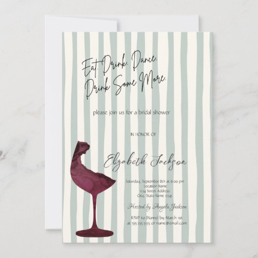 Invitation Chic Red Wine Glass Green Striped (Devant)