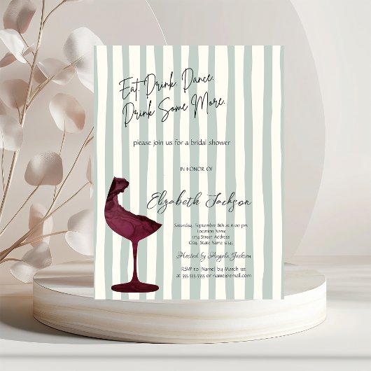 Invitation Chic Red Wine Glass Green Striped 
