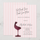 Invitation Chic Red Wine Glass Pink Striped  (Devant / Derrière)