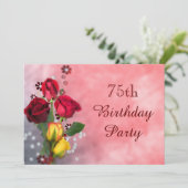 Invitation Chic Red & Yellow Roses 75e anniversaire (Debout devant)