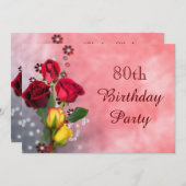 Invitation Chic Red & Yellow Roses 80e anniversaire (Devant / Derrière)