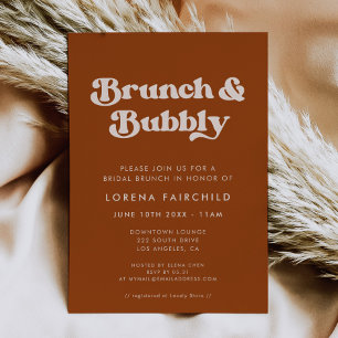 Invitation Chic Retro Burnt Orange Brunch et Bubbly