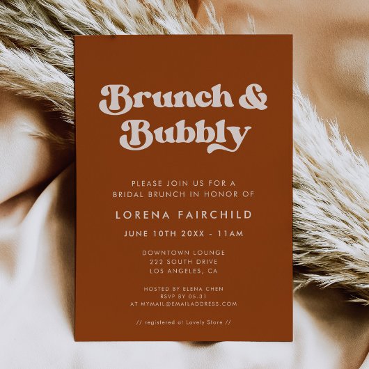 Invitation Chic Retro Burnt Orange Brunch et Bubbly