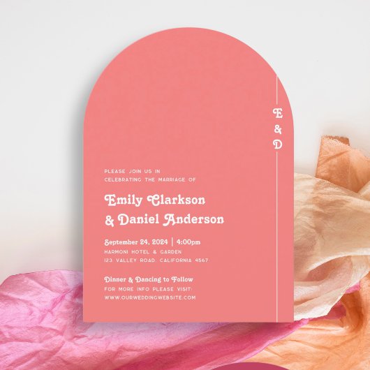 Invitation Chic rétro Coral été rose Mariage Monogramme