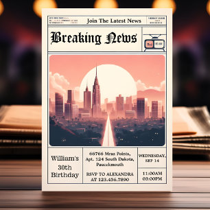 Invitation Chic Retro hommes Adult Newspaper 30e anniversaire