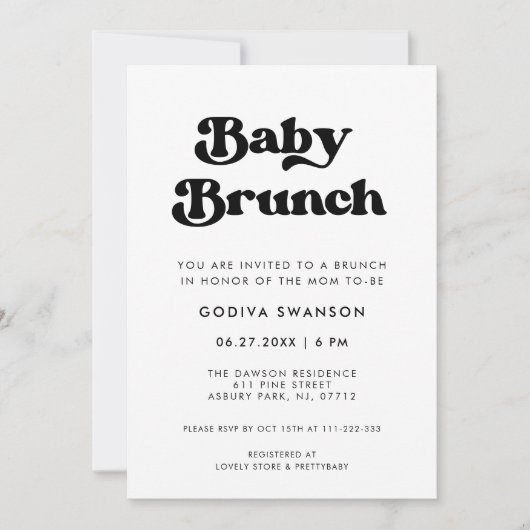 Invitation Chic rétro noir & blanc Bébé Brunch (Devant)